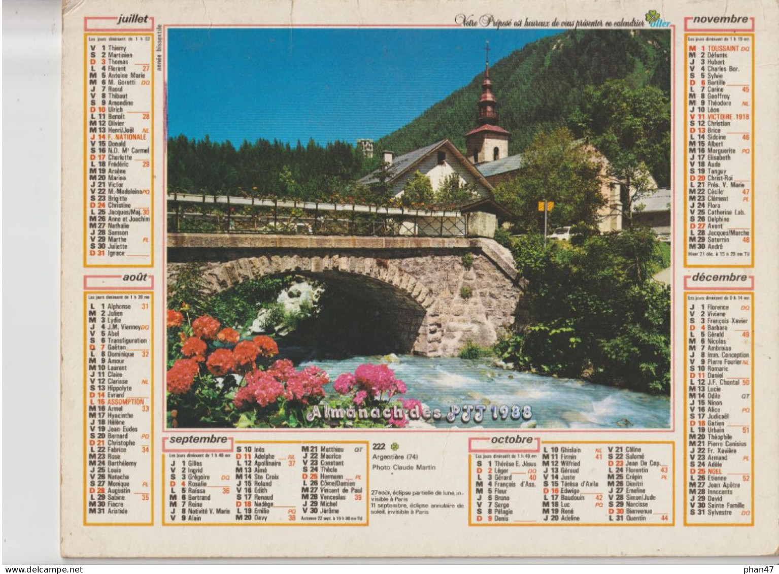 Almanach Du Facteur 1988, Château De Oberthofen (Suisse) / Argentière (Haute-Savoie) OLLER - Tamaño Grande : 1981-90