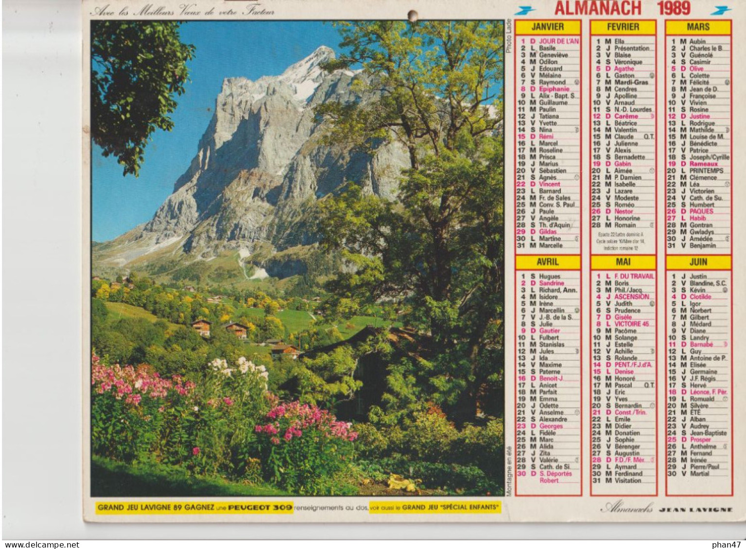 Almanach Du Facteur 1989, Montagne En été / Chamois, JEAN LAVIGNE - Big : 1981-90