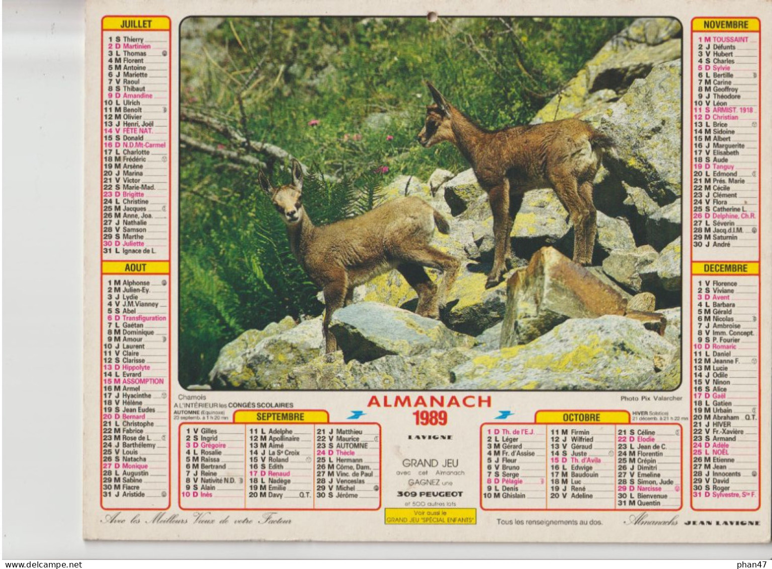 Almanach Du Facteur 1989, Montagne En été / Chamois, JEAN LAVIGNE - Grand Format : 1981-90
