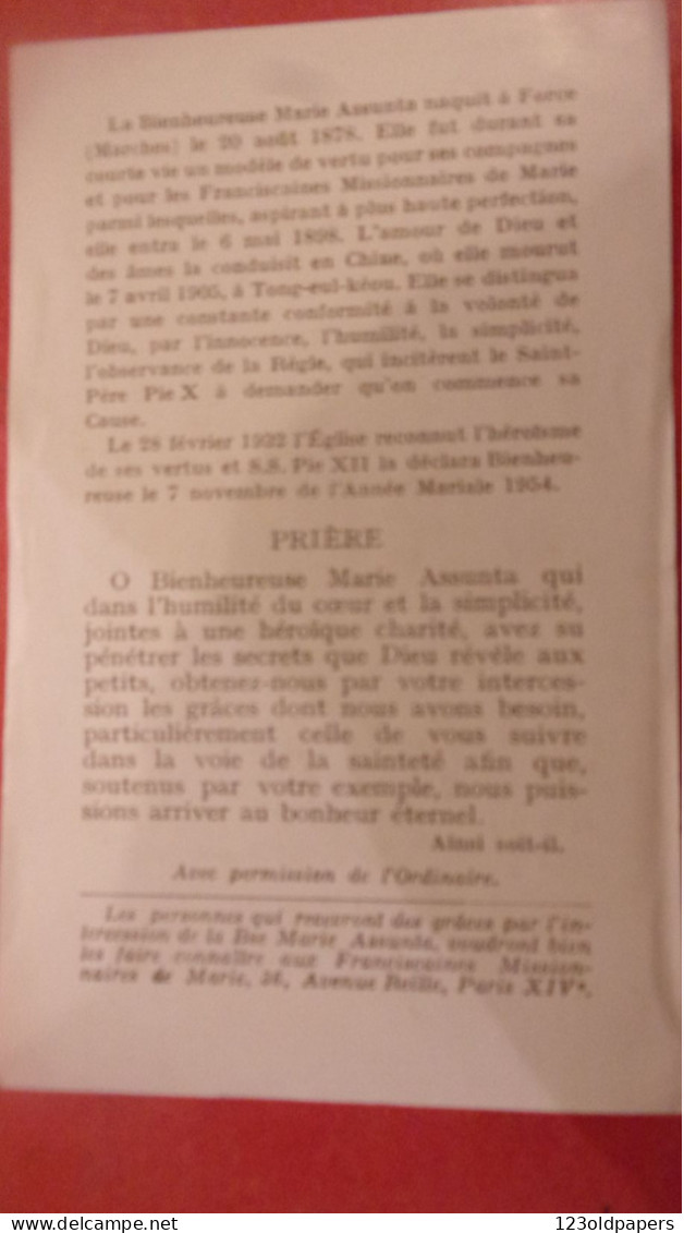 IMAGE PIEUSE Religieuse Marie Céline Soeur Marie Assunta 1932 FORCE ITALIA  TONG EUL KEOU CHINA SANTINI - Imágenes Religiosas