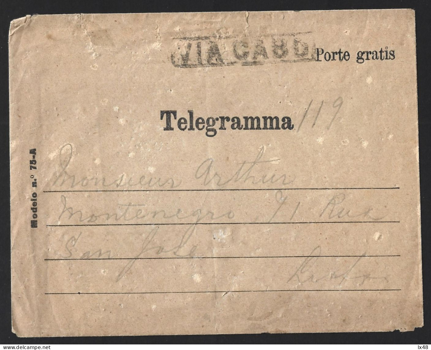 Envelope Telegrama De Receção Expedido Do Funchal 'Via Cabo' Para  Lisboa 1909. Reception Telegram Envelope Sent From Fu - Cartas & Documentos