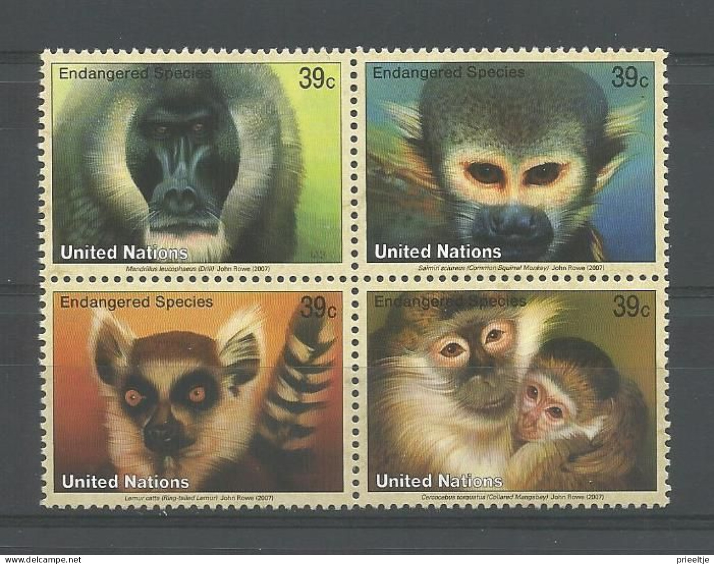 United Nations NY 2007 Endangered Animals 4-block Y.T. 1024/1027 ** - Unused Stamps