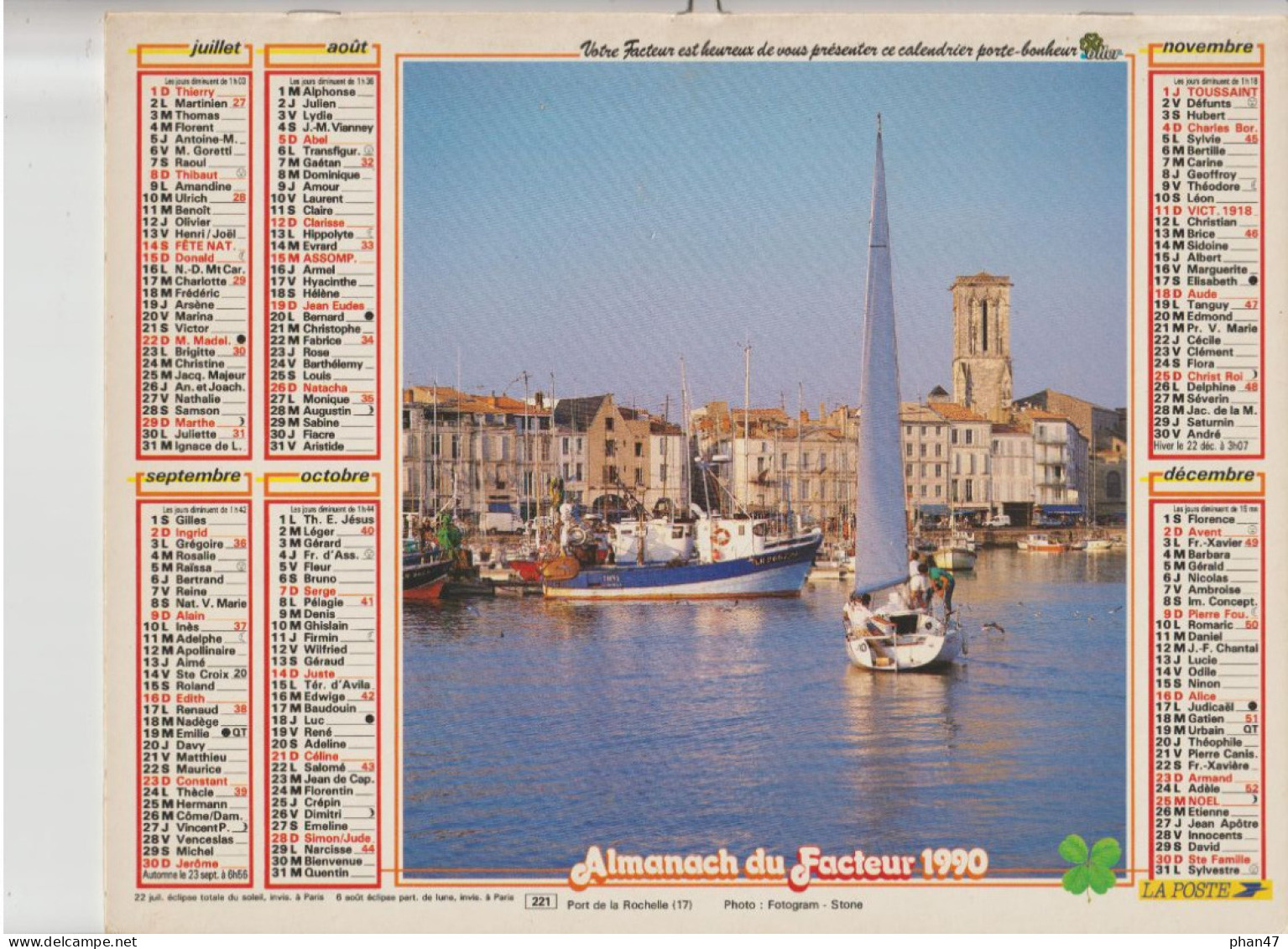 Almanach Du Facteur 1990, Grand Voilier LE DAR MLODZIEZY / Port De LA ROCHELLE,  OLLER - Tamaño Grande : 1981-90
