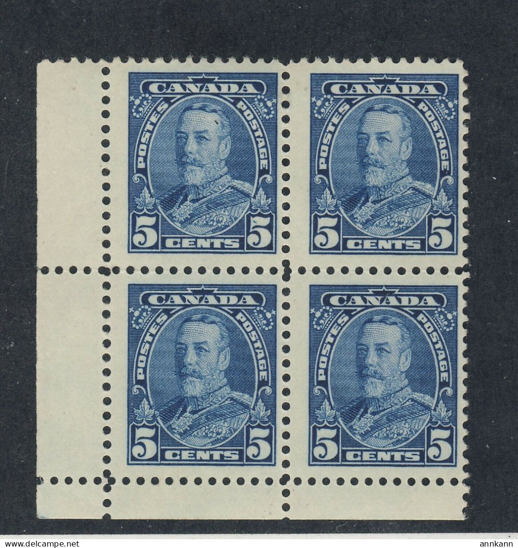 4x Canada George V Stamps Block Of 4 #221-5c Gash In 5 3x MNH 1x MH GV = $60.00 - Blocs-feuillets