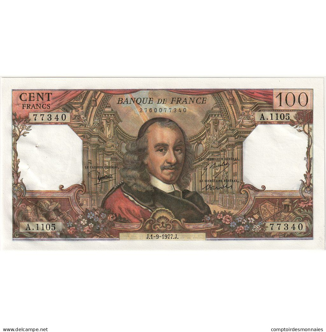 France, 100 Francs, Corneille, 1977, 77340, SPL, Fayette:65.59, KM:149f - 100 F 1964-1979 ''Corneille''