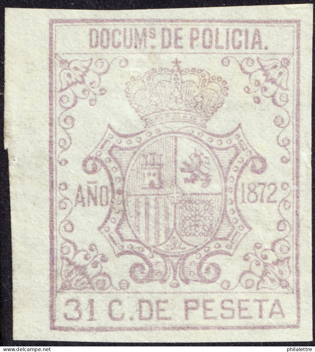 ESPAGNE / ESPANA - COLONIAS (Cuba & Puerto-Rico) 1872 "DOCUMENTOS DE POLICIA" Fulcher 308 31c Malva - Sin Gomar - Cuba (1874-1898)