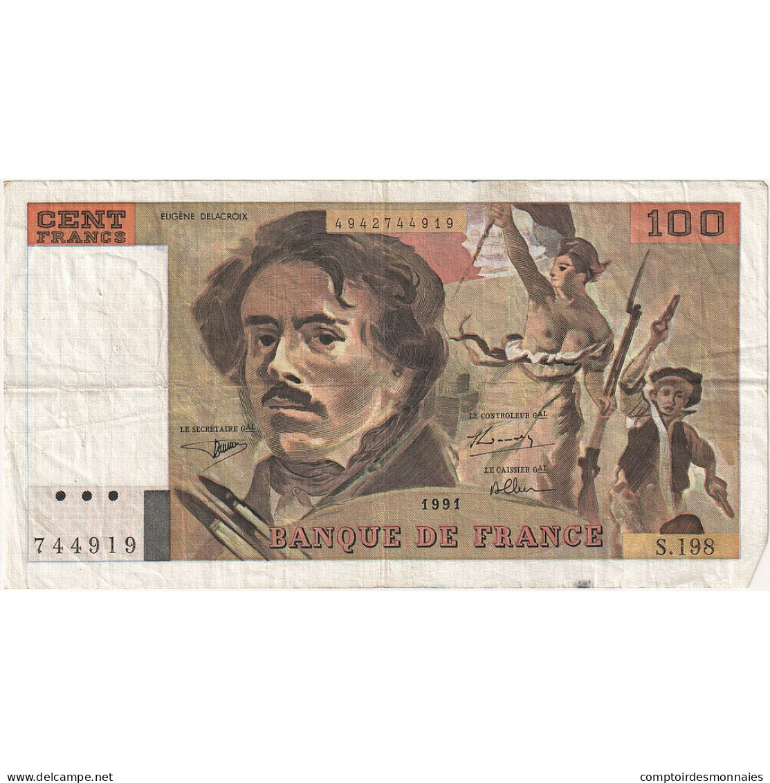 France, 100 Francs, Delacroix, 1991, S.198, TTB, Fayette:69bis.4a, KM:154f - 100 F 1978-1995 ''Delacroix''