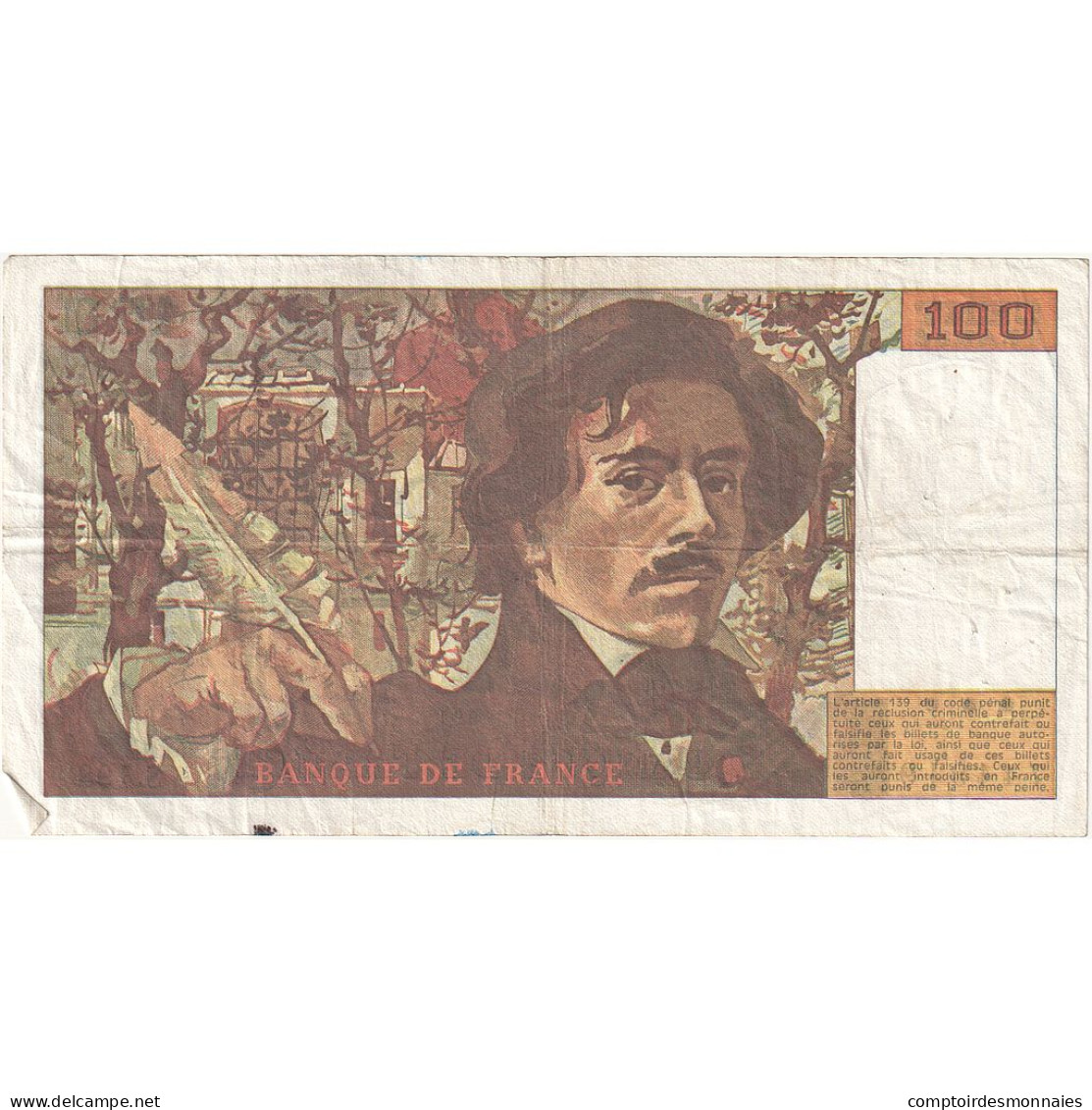 France, 100 Francs, Delacroix, 1991, S.198, TTB, Fayette:69bis.4a, KM:154f - 100 F 1978-1995 ''Delacroix''