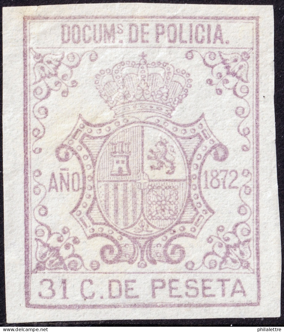 ESPAGNE / ESPANA - COLONIAS (Cuba & Puerto-Rico) 1872 "DOCUMENTOS DE POLICIA" Fulcher 308 31c Malva - Sin Gomar - Cuba (1874-1898)