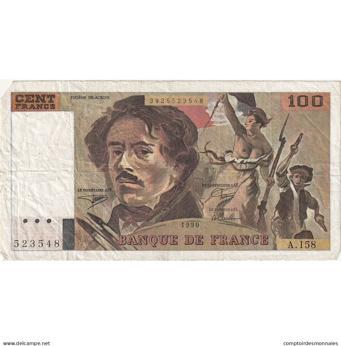 France, 100 Francs, Delacroix, 1990, A.158, B, Fayette:69BIS.02B, KM:154e - 100 F 1978-1995 ''Delacroix''