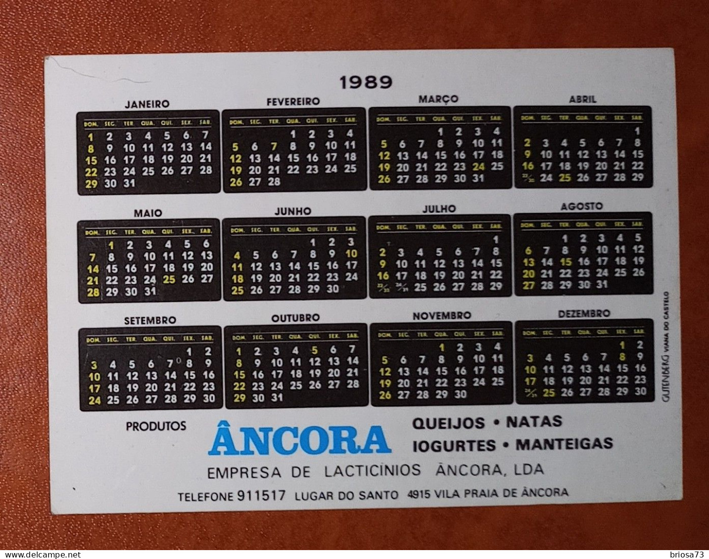 Petit Calendrier De Poche Yaourt Ancora.  Portugal - Small : 1981-90