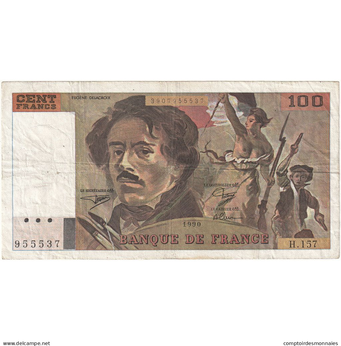 France, 100 Francs, Delacroix, 1990, H.157, B, Fayette:69BIS.02B, KM:154e - 100 F 1978-1995 ''Delacroix''