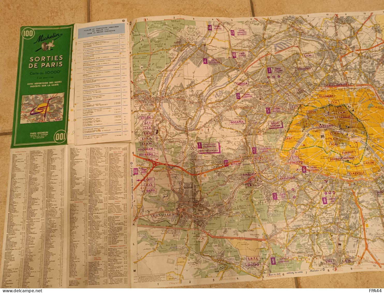 CSF  1967    PLAN SORTIES DE PARIS   avec Répertoire des noms d'entreprises  CSF , placées sur la carte.