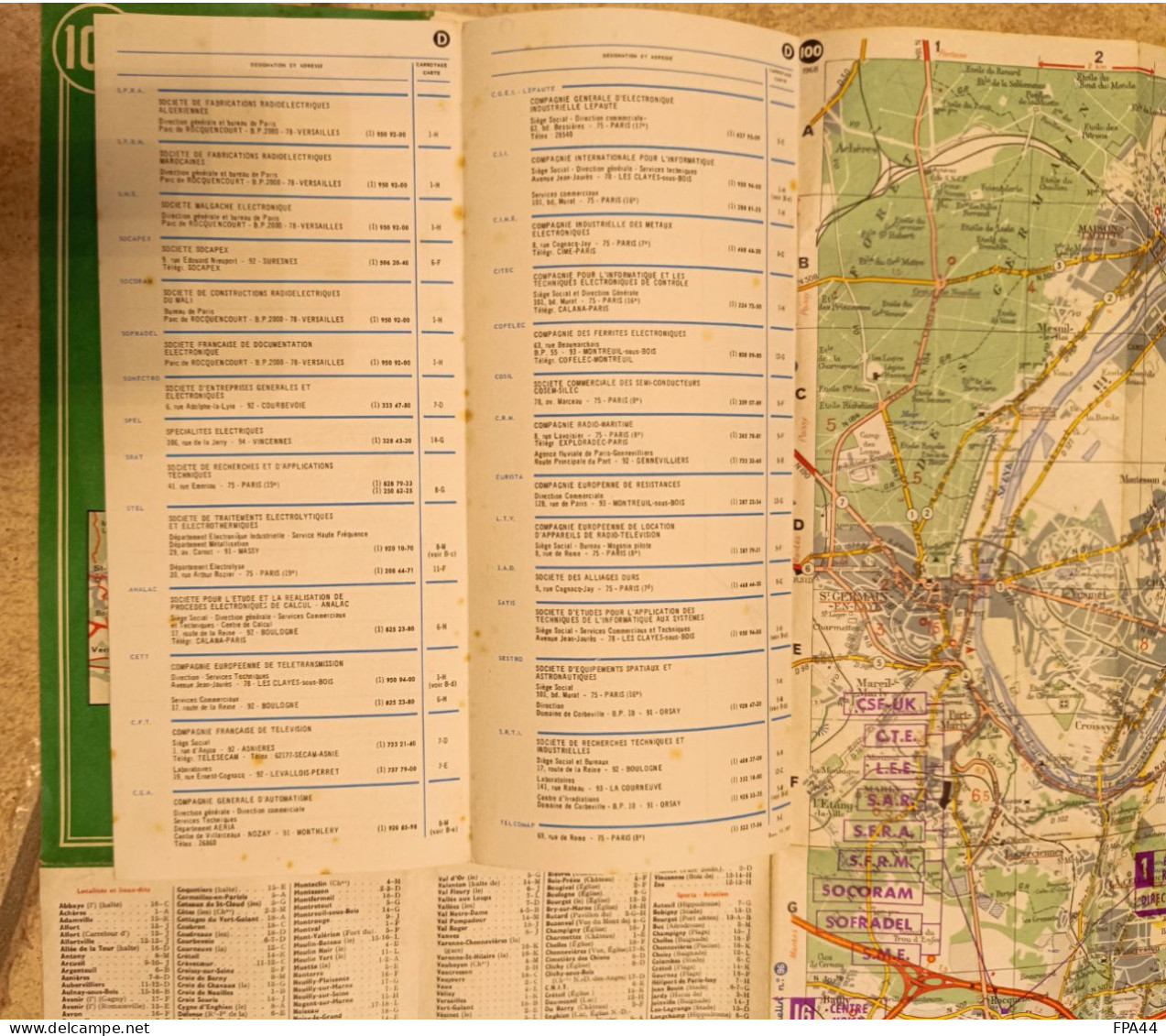 CSF  1967    PLAN SORTIES DE PARIS   avec Répertoire des noms d'entreprises  CSF , placées sur la carte.