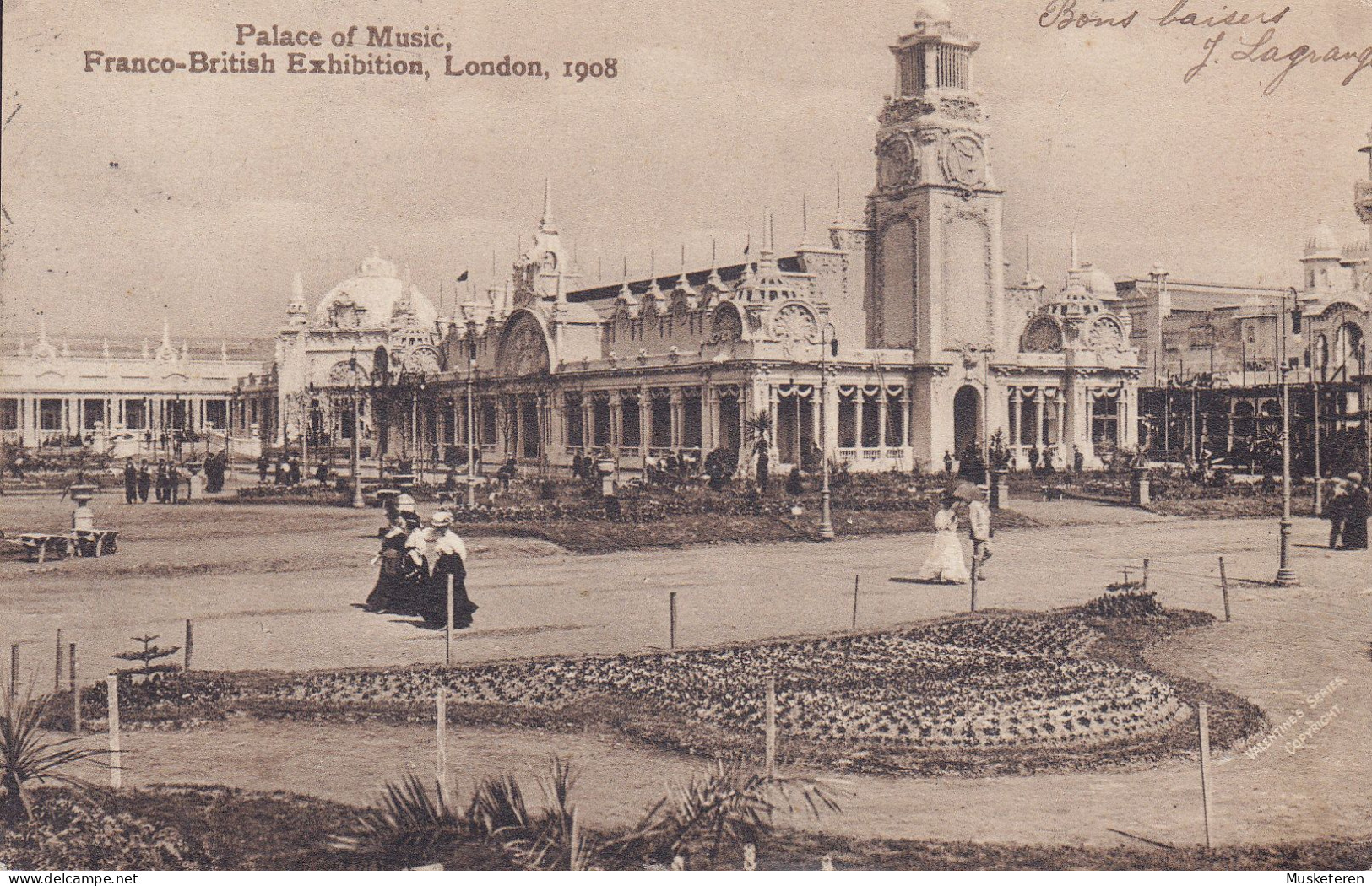 United Kingdom PPC Palace Of Music, Franco-British Exhibitions, London 1908 Sent To Seine Et Oise France Edw. VII. Stamp - Expositions