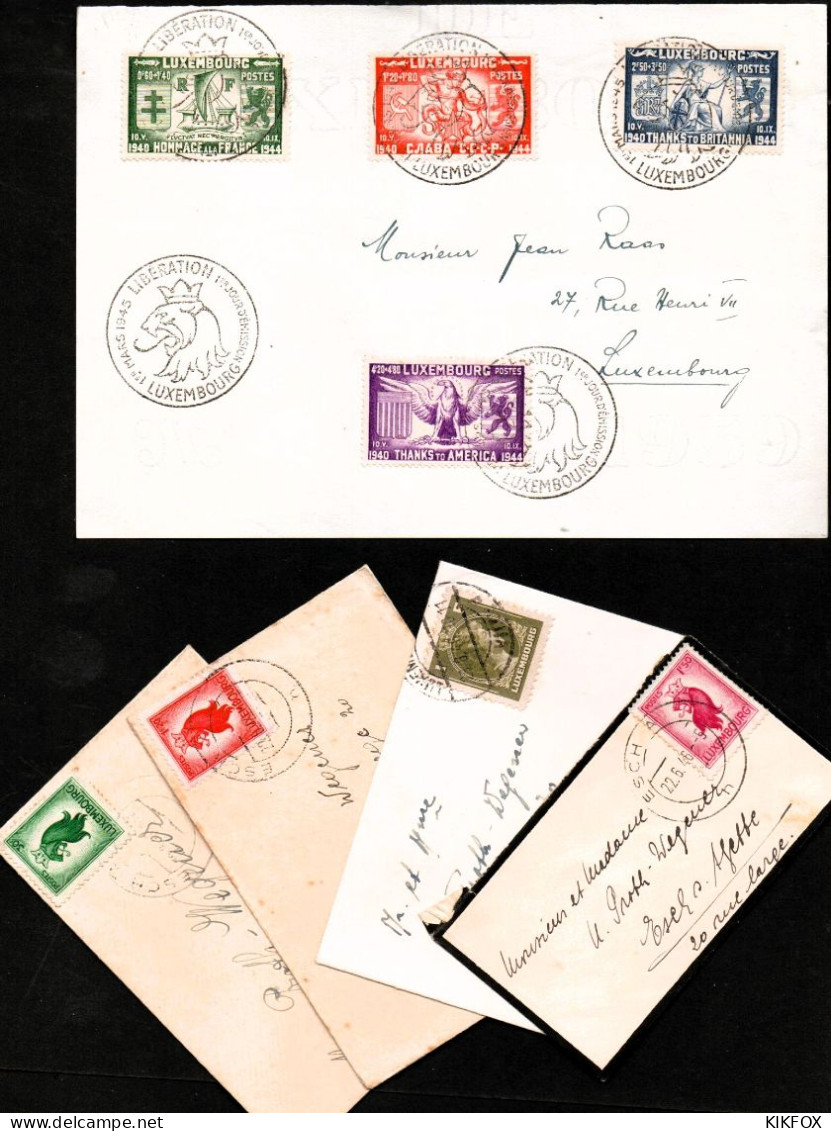 Luxembourg, Luxemburg,  1945, MI 343 -346, SYMBOLES DES ALLIES + 4 UMSCHLÄGE, SONDERSTEMPEL - Brieven En Documenten