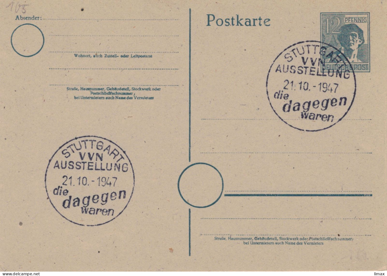 Ganzsache Stuttgart 1947 Die Dagegen Waren - Postal  Stationery