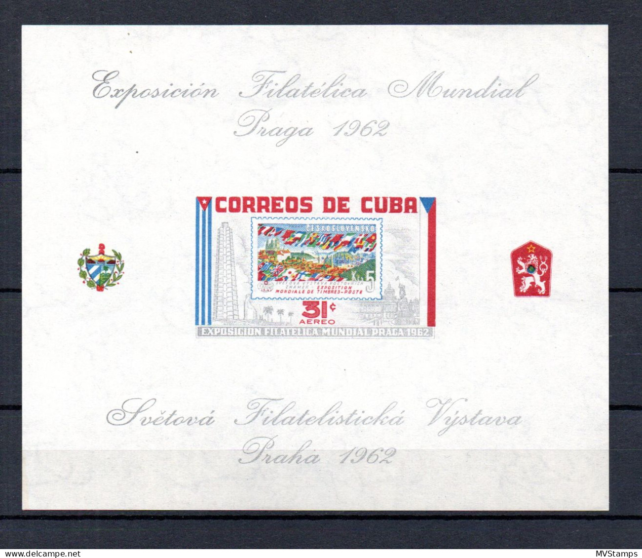 Cuba 1962 Sheet UPU/Stampexhibition Praha Stamps (Michel Block 23) MNH - Blocks & Sheetlets