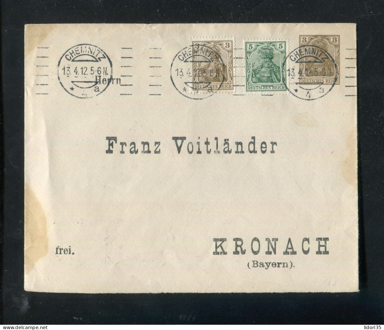 "DEUTSCHES REICH" 1912, Privat-Ganzsachenumschlag P 24 B 38 Mit Zusatzfrankatur Stempel "CHEMNITZ" (70166) - Buste