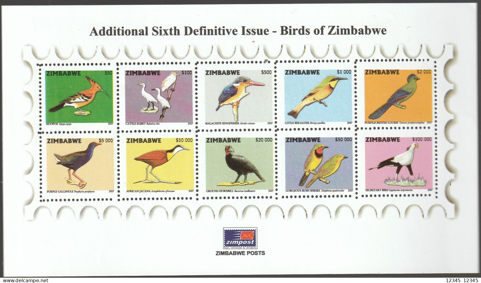 Zimbabwe 2007, Postfris MNH, Birds - Zimbabwe (1980-...)