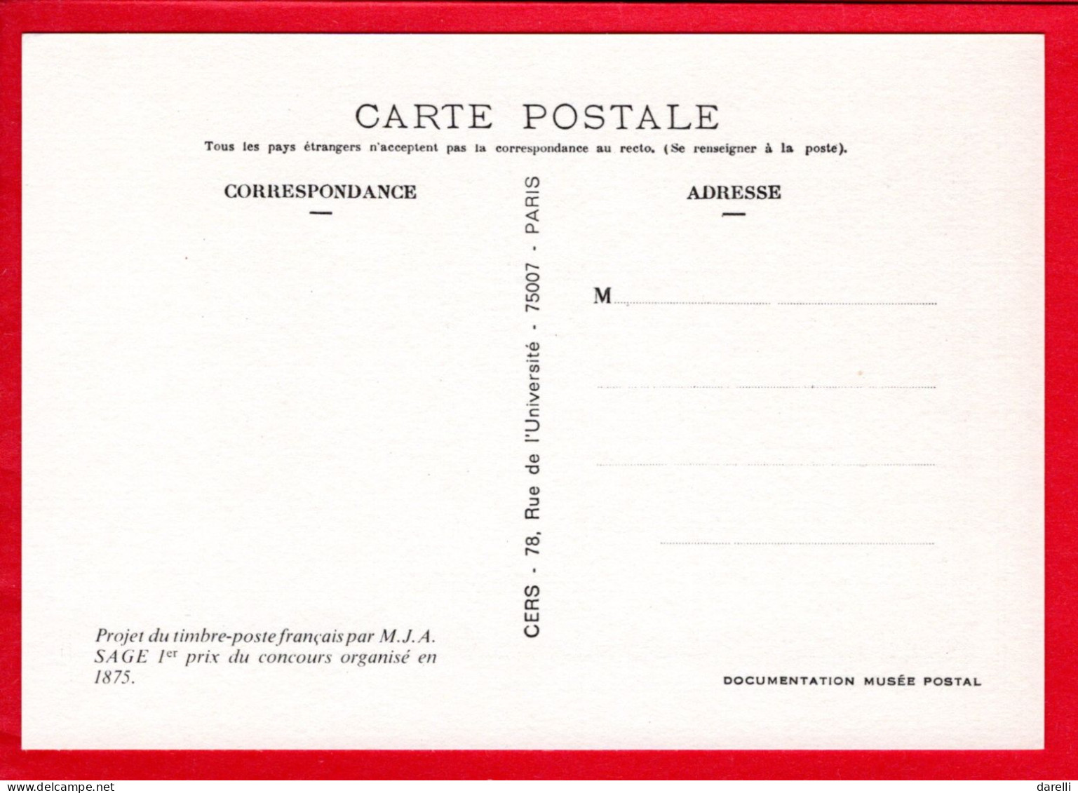 CP - N° 41 - Projet Du Timbre-poste Français Type Sage - Musée Postal - Post & Briefboten