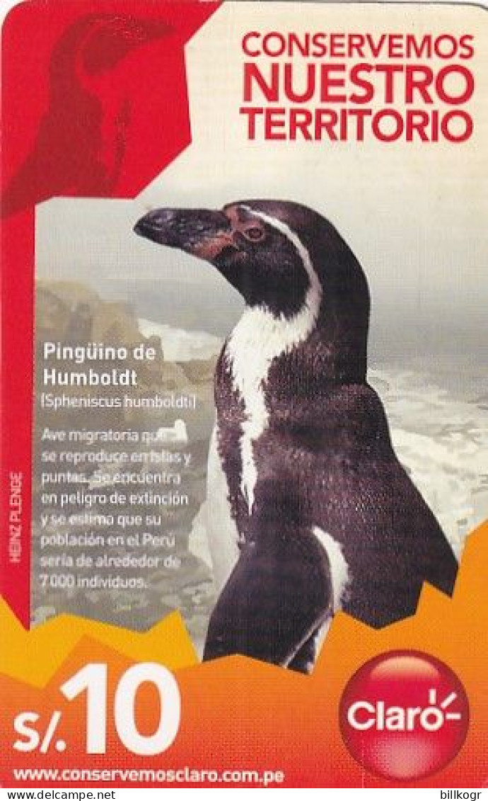 PERU - Pinguin, Claro Prepaid Card S/.10, Exp.date 26/04/16, Used - Perú