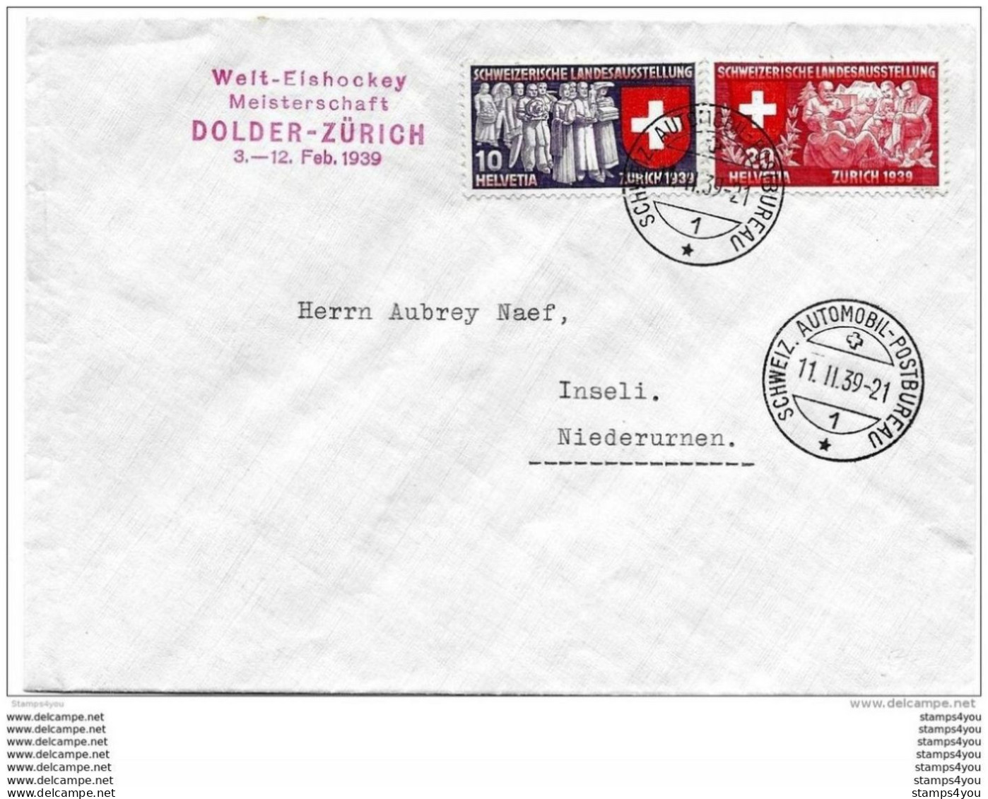 121 - 44 - Enveloppe Suisse Avec Oblit Spéciale "Welt-Eishockey Meisterschaft Dolder-Zürich 1939" - Hockey (su Ghiaccio)