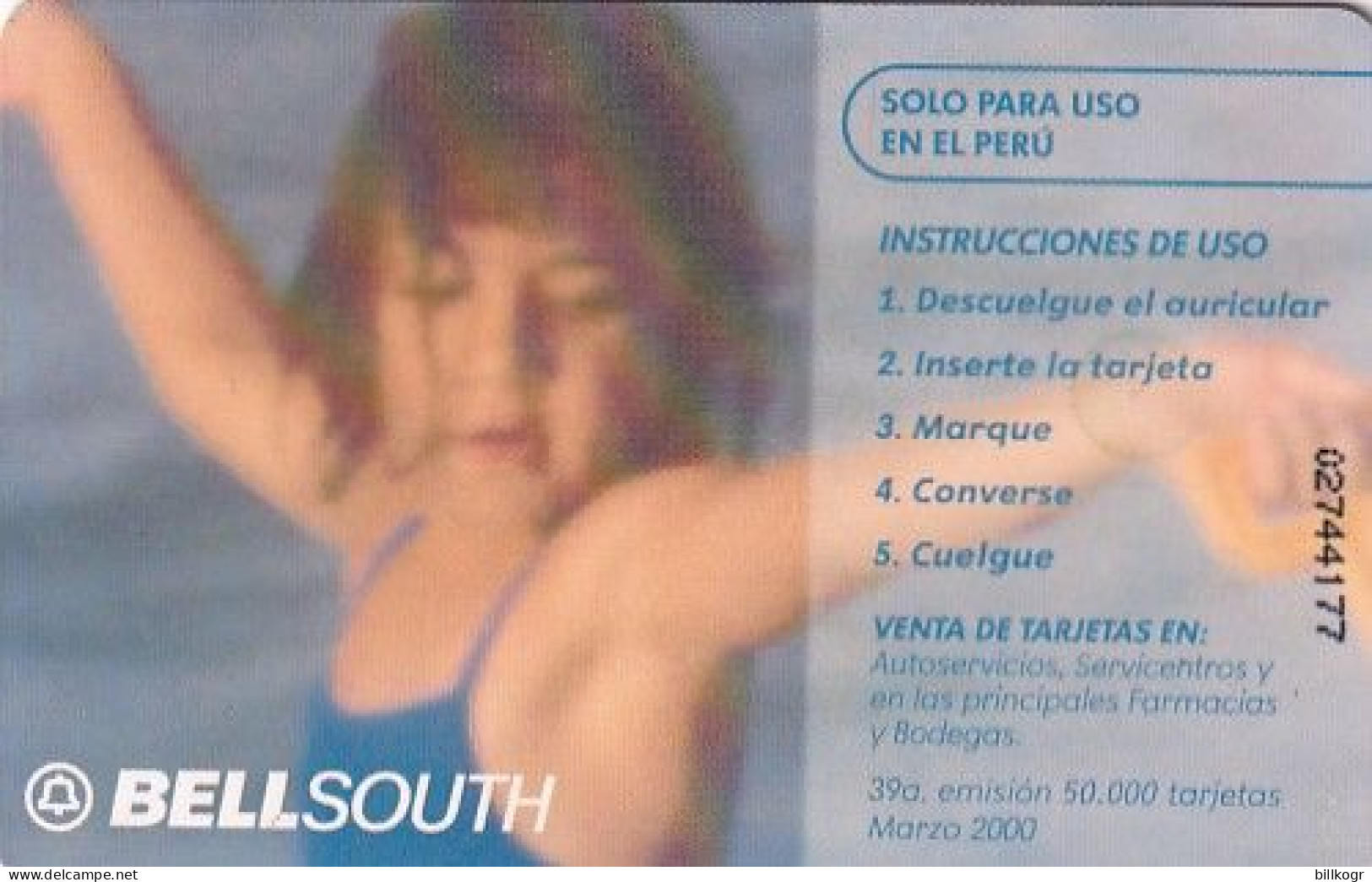 PERU - Little Girl On The Beach, BellSouth Telecard, Tirage %50000, 03/00, Used - Peru