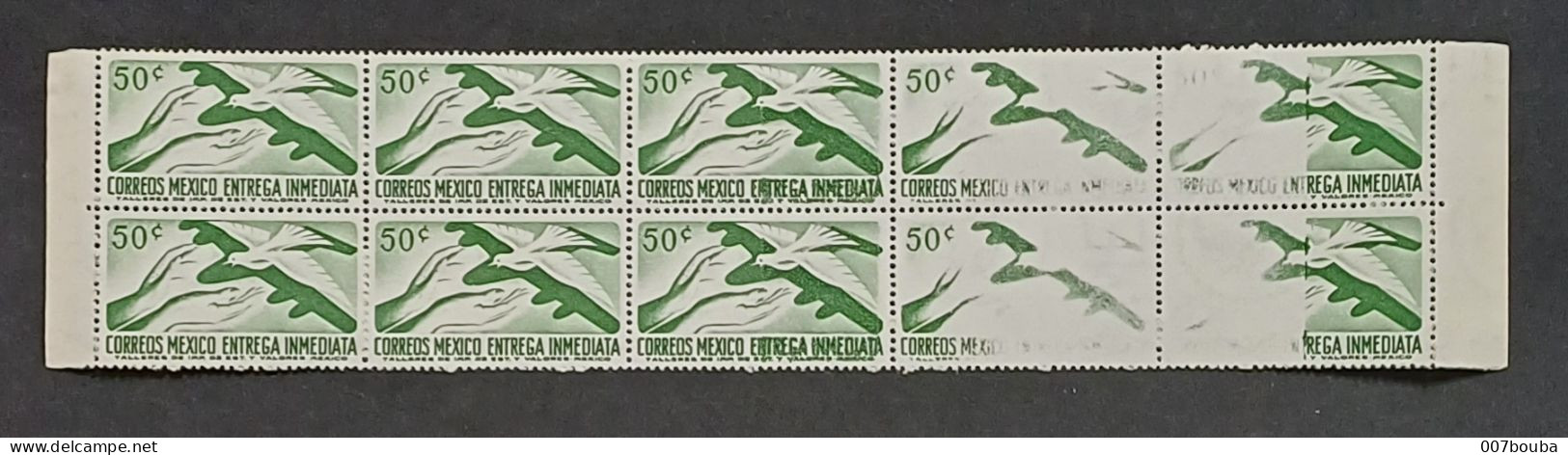 MEXIQUE MEXICO / YT 15 EXPRÈS MNH , PIGEON, MAINS / BANDE DE 10 AVEC IMPRESSION DÉFECTUEUSE,  MANQUE D'ENCRAGE , RRR!! - Piccioni & Colombe