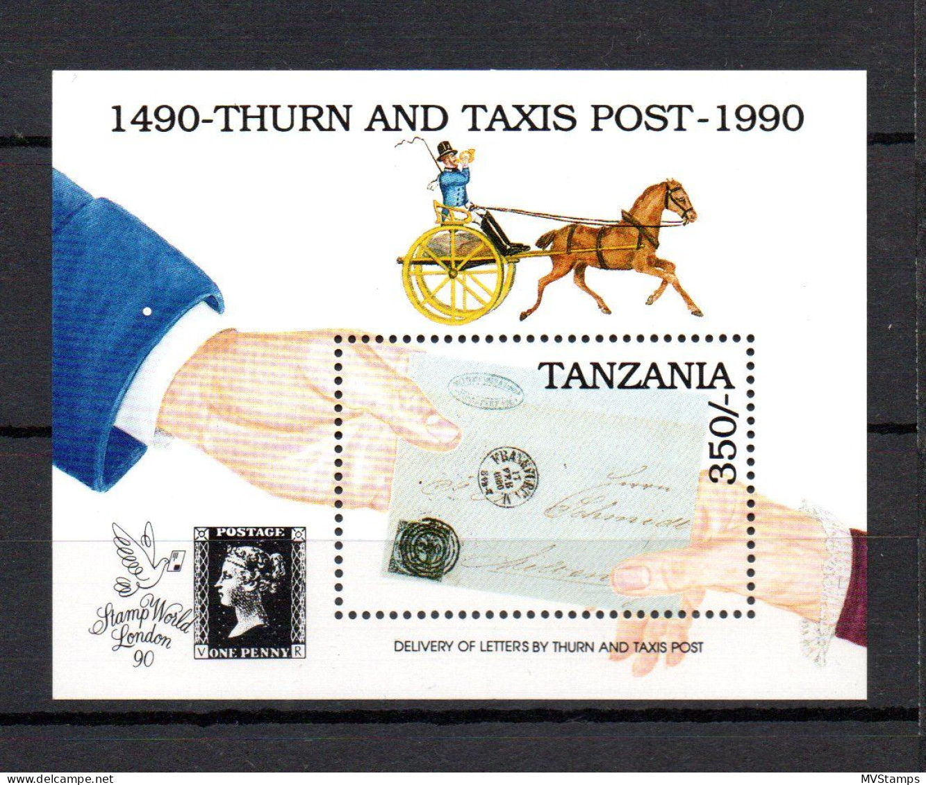 Tanzania 1991 Sheet Horses/Thurn And Taxis Stamps (Michel Block 132) MNH - Tansania (1964-...)