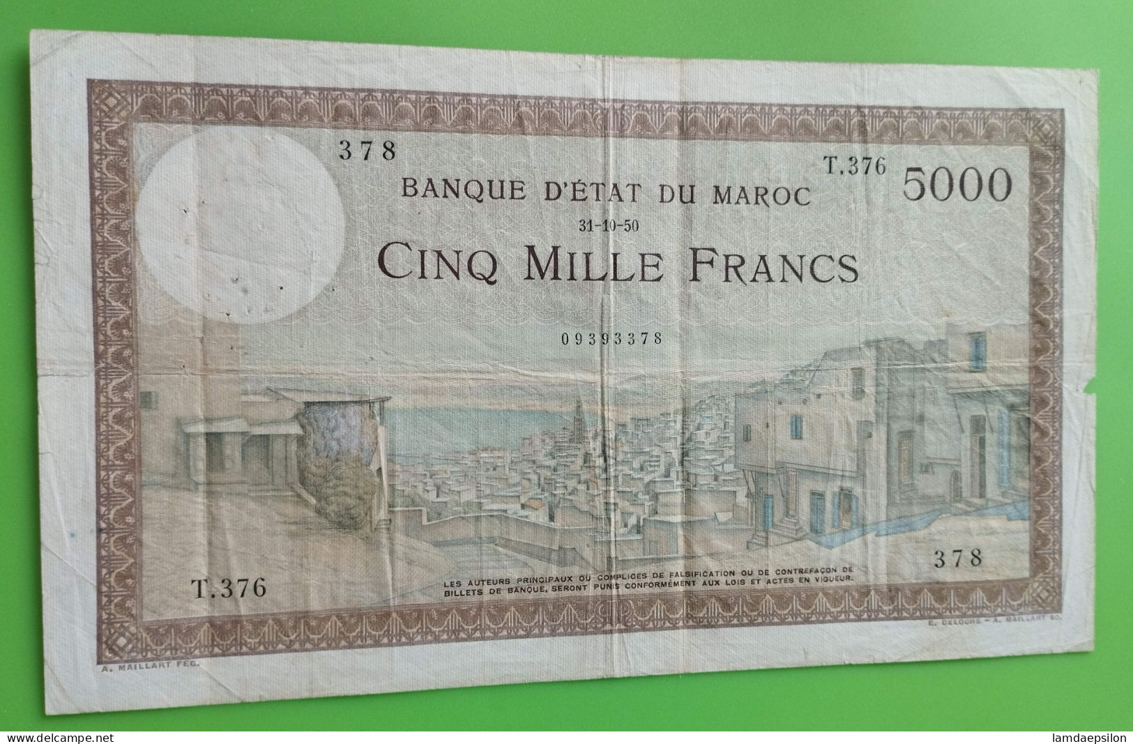 MAROC MOROCCO MARRUECOS MAROKKO BANQUE D'ETAT 5000 FRANC 1950 RARE - Marocco