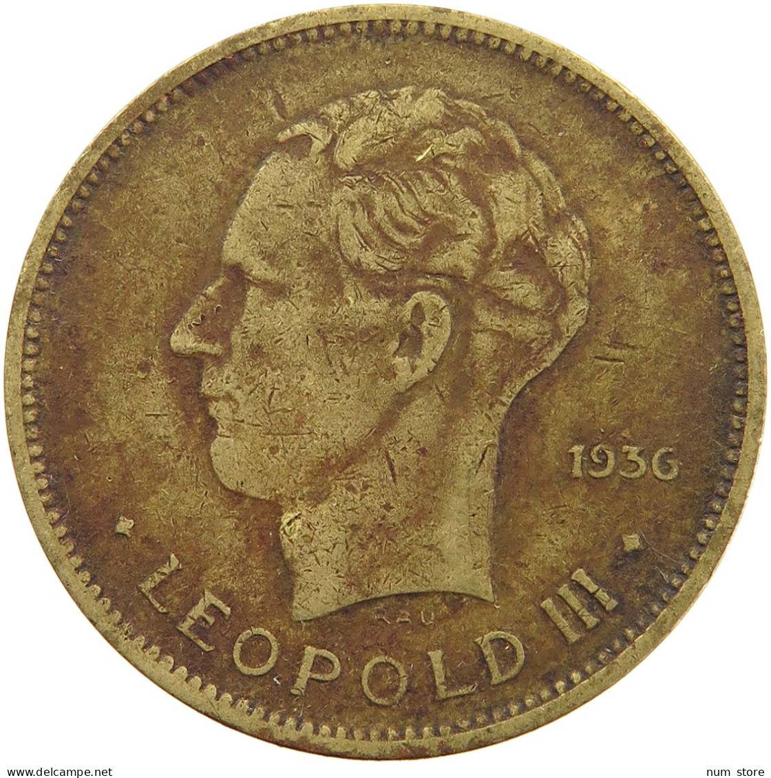 BELGIAN CONGO 5 FRANCS 1936 #s092 0081 - 1934-1945: Leopold III.