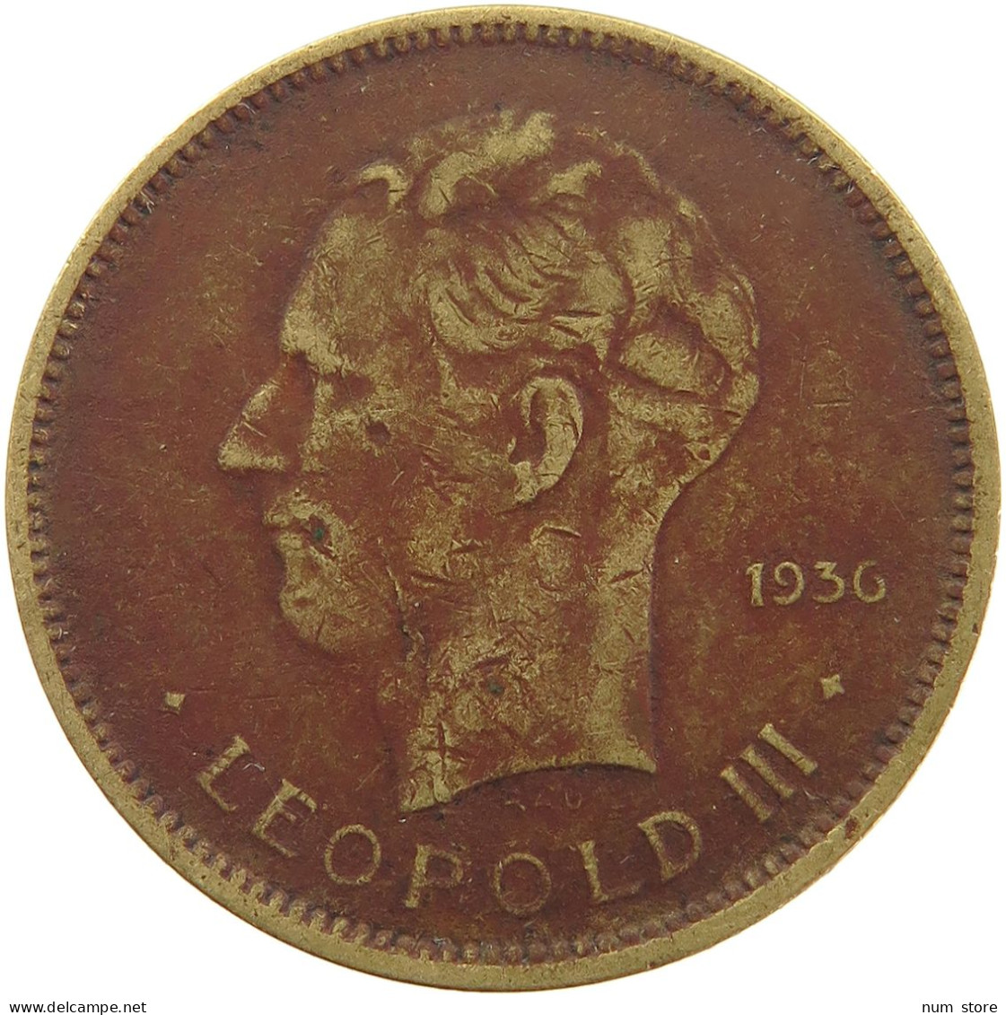 BELGIAN CONGO 5 FRANCS 1936 #s092 0059 - 1934-1945: Leopold III.