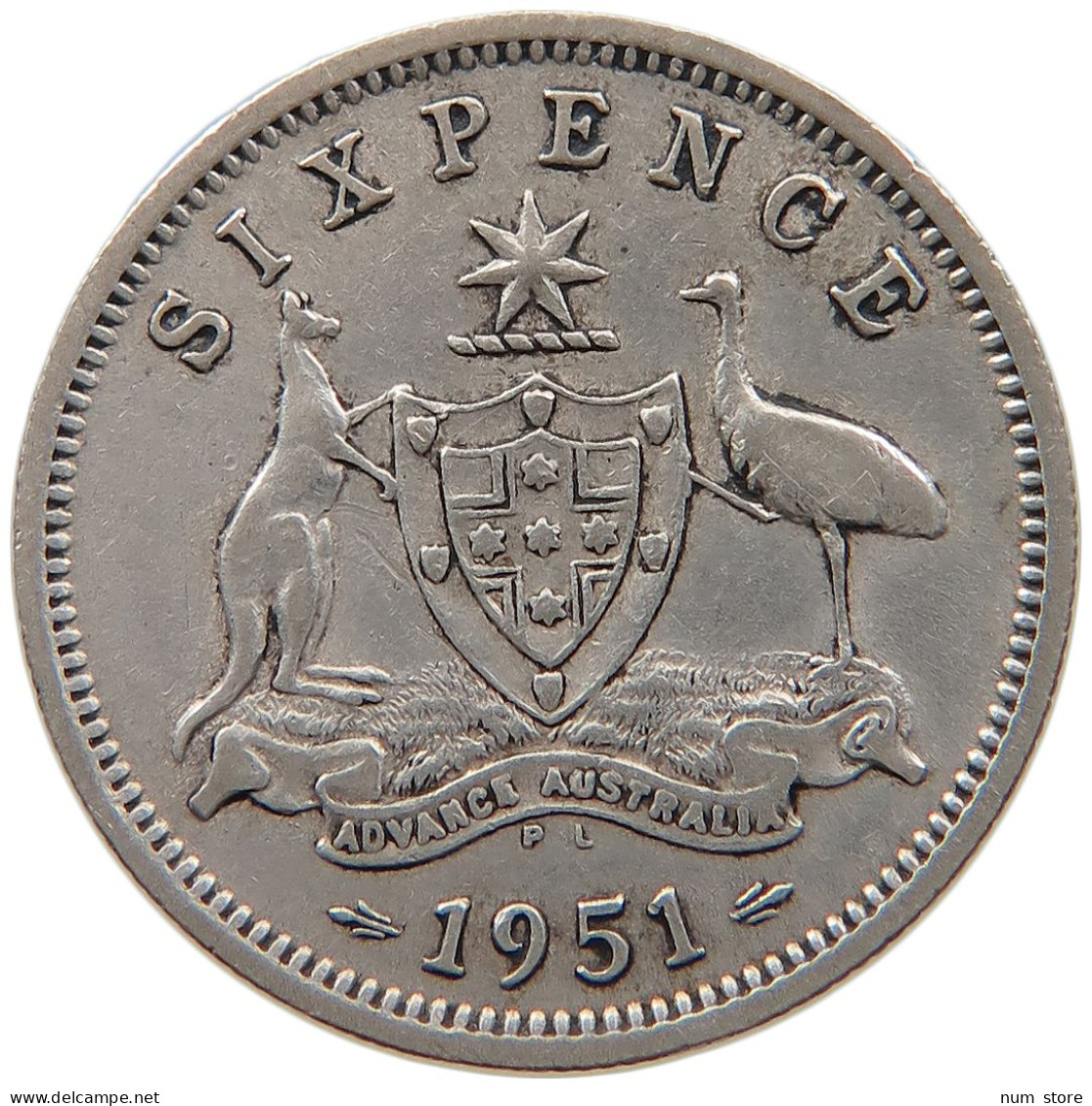 AUSTRALIA SIXPENCE 1951 PL #s101 0123 - Sixpence