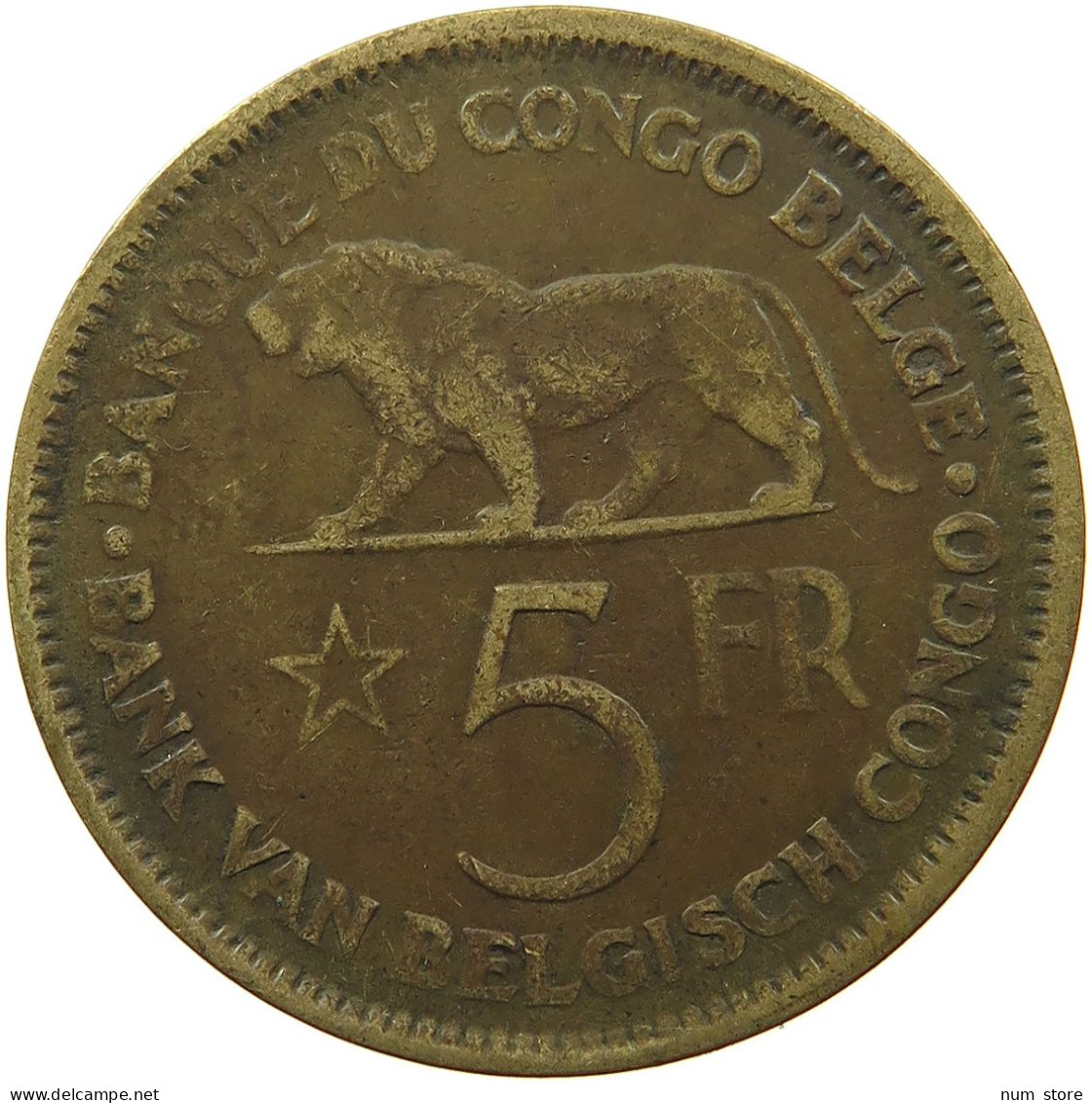 CONGO BELGIAN 5 FRANCS 1937 #sm12 0291 - 1934-1945: Leopold III