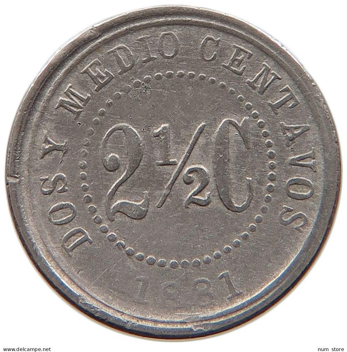 COLOMBIA 2 1/2 CENTAVOS 1881 #s100 0049 - Colombia