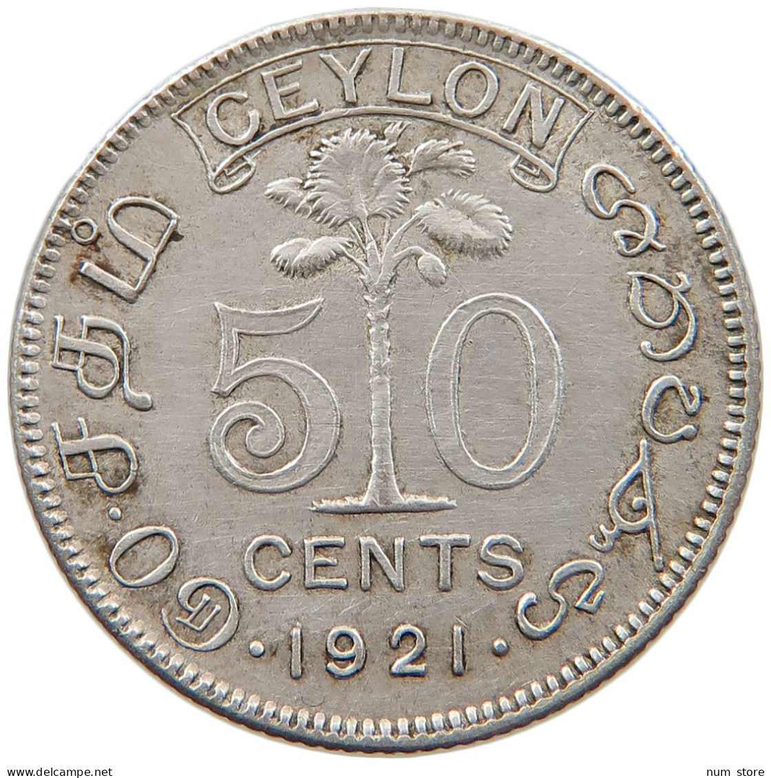 CEYLON 50 CENTS 1921 #s094 0257 - Sri Lanka