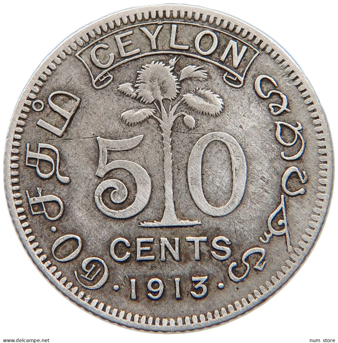 CEYLON 50 CENTS 1913 #s094 0247 - Sri Lanka (Ceylon)