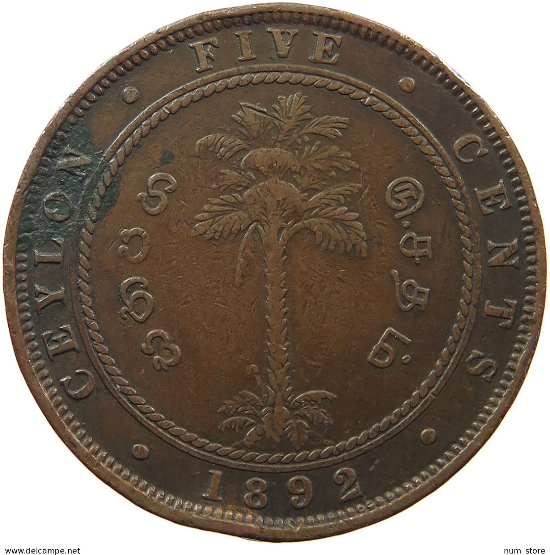 CEYLON 5 CENTS 1892 #sm12 0287 - Sri Lanka