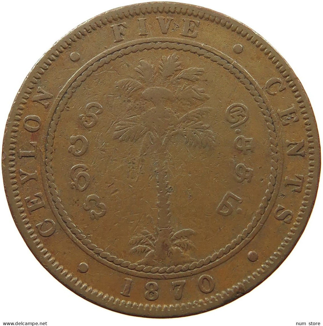 CEYLON 5 CENTS 1870 #sm12 0285 - Sri Lanka