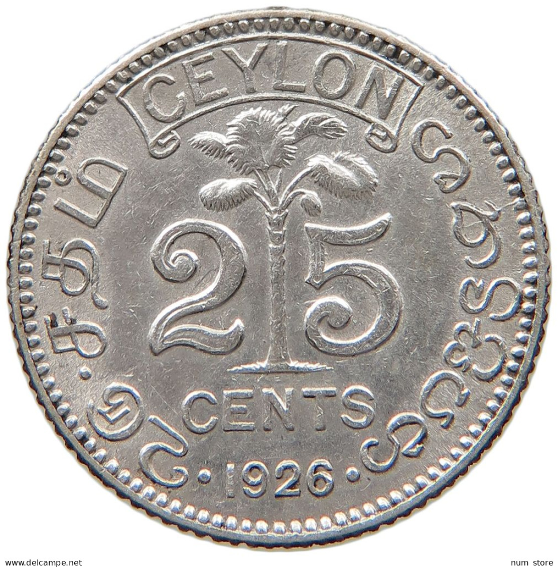 CEYLON 25 CENTS 1926 #s096 0507 - Sri Lanka