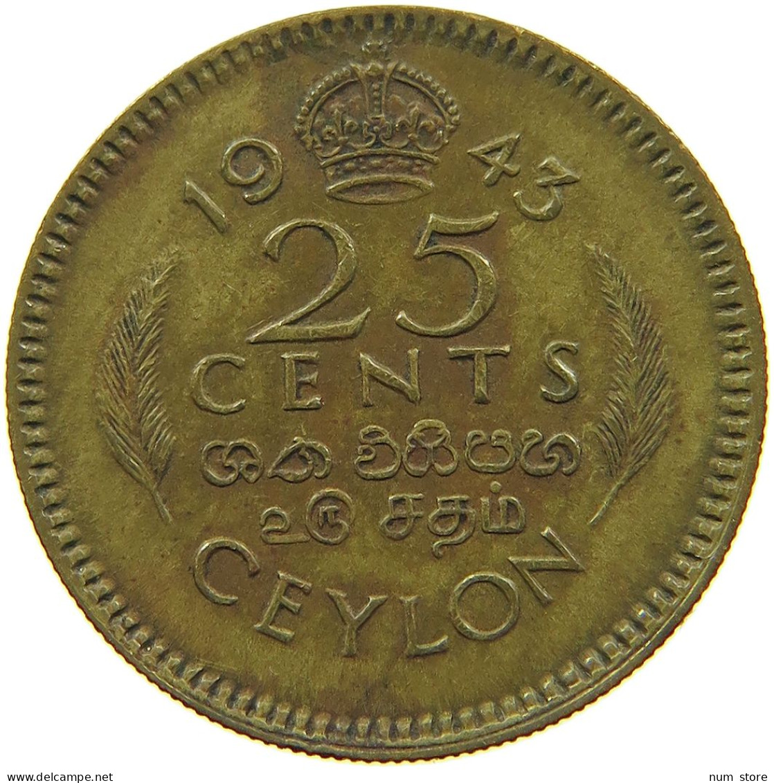 CEYLON 25 CENTS 1943 #s096 0581 - Sri Lanka (Ceylon)