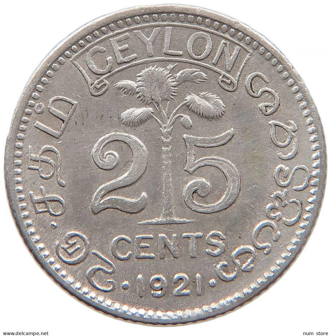 CEYLON 25 CENTS 1921 #s091 0205 - Sri Lanka