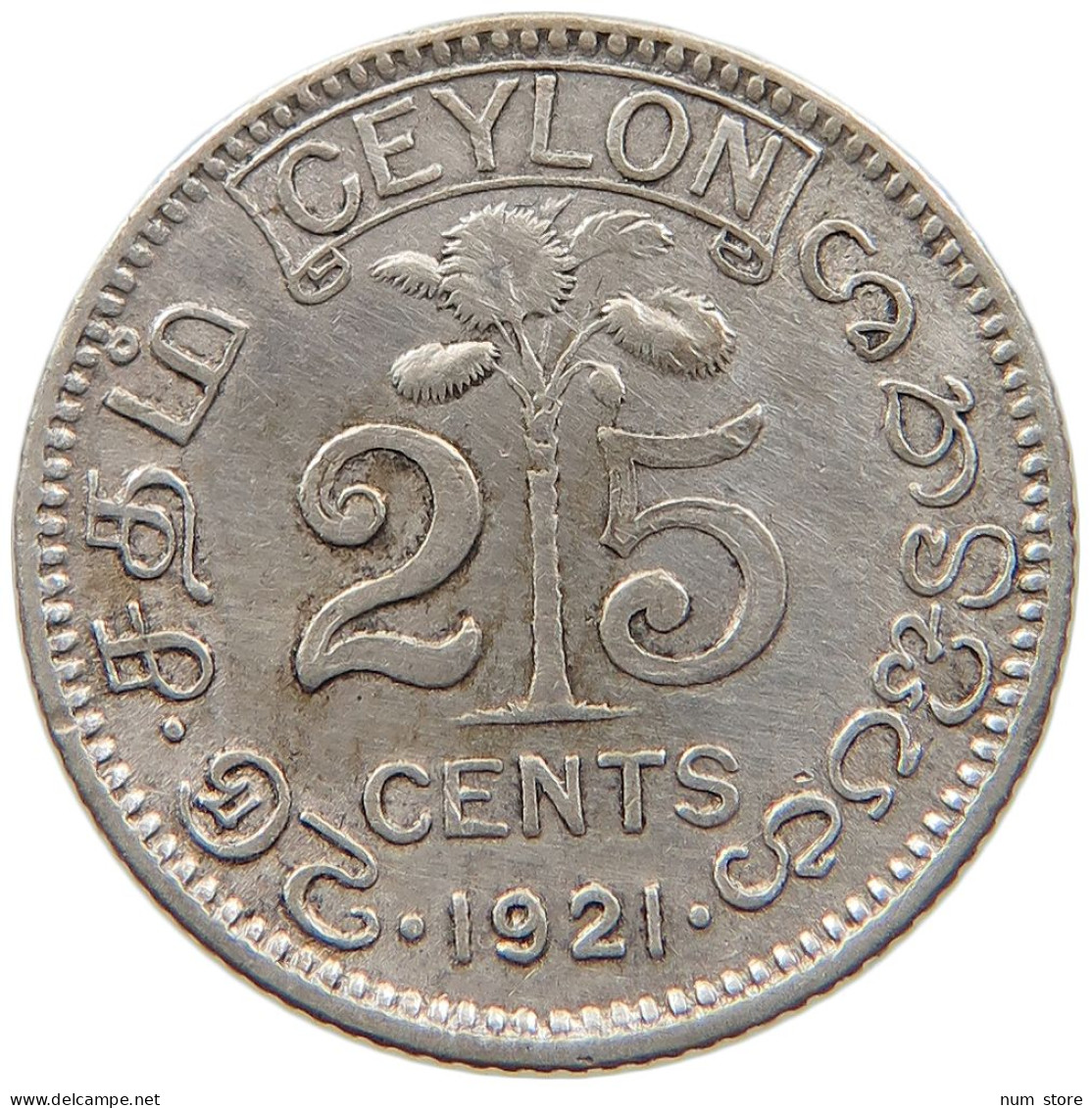 CEYLON 25 CENTS 1921 #s100 0819 - Sri Lanka