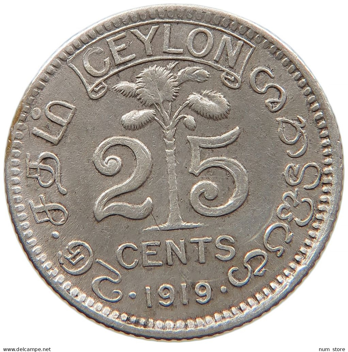 CEYLON 25 CENTS 1919 #s091 0207 - Sri Lanka (Ceylon)