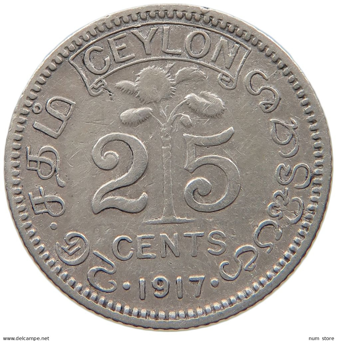 CEYLON 25 CENTS 1917 #s096 0505 - Sri Lanka