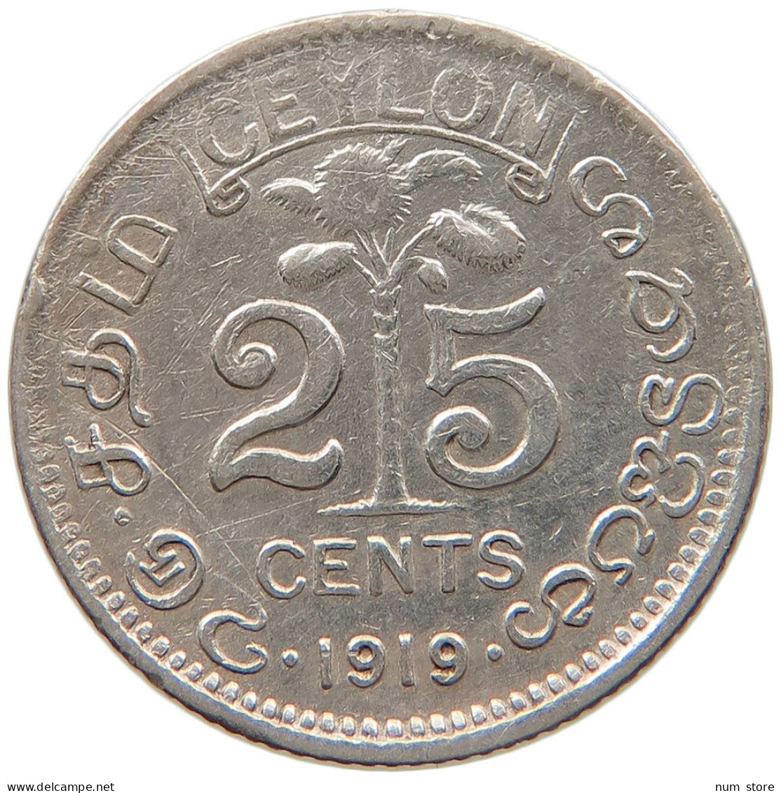 CEYLON 25 CENTS 1919 #s100 0823 - Sri Lanka (Ceylon)