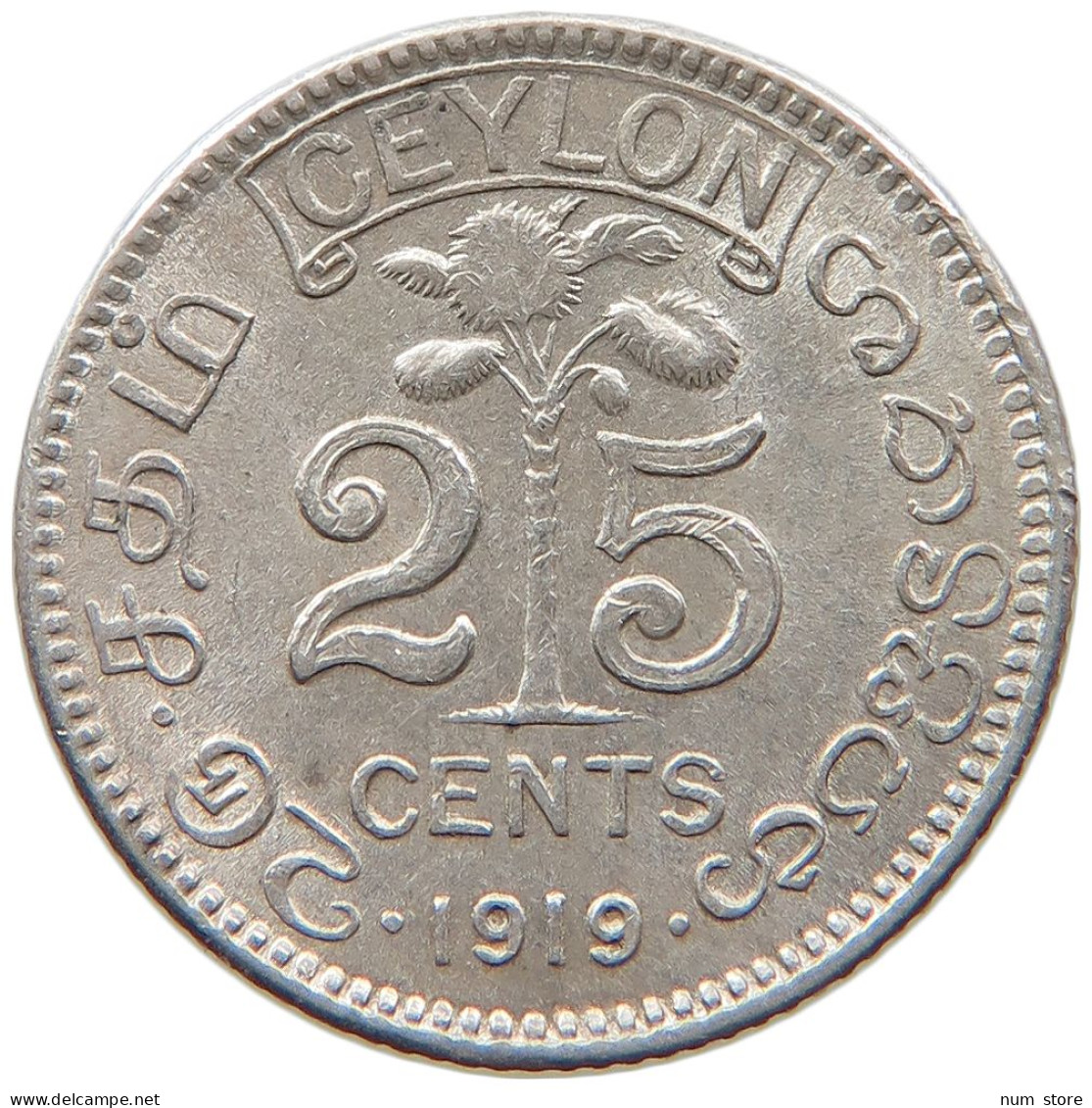 CEYLON 25 CENTS 1919 #s096 0503 - Sri Lanka