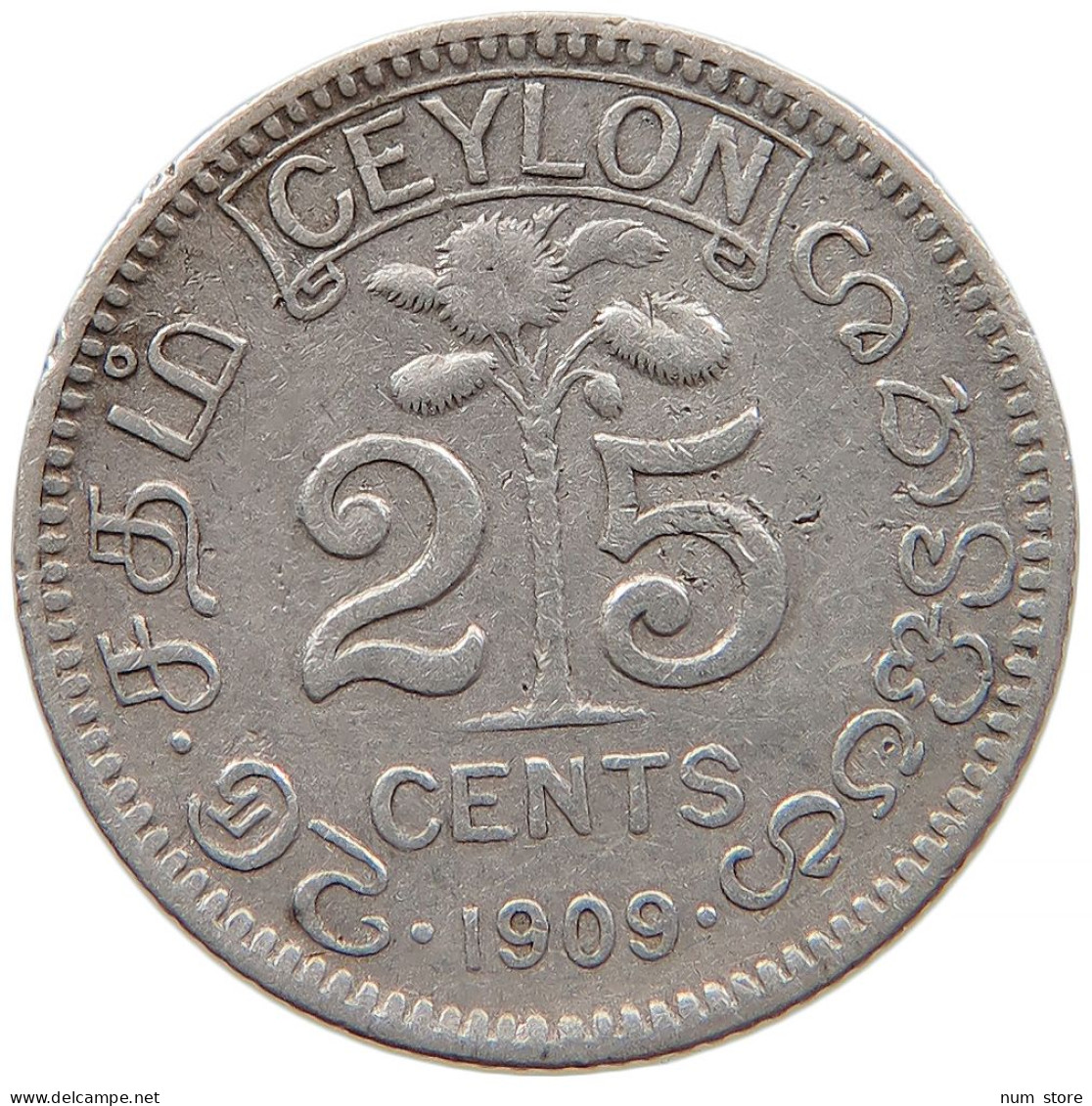 CEYLON 25 CENTS 1909 #s091 0209 - Sri Lanka (Ceylon)