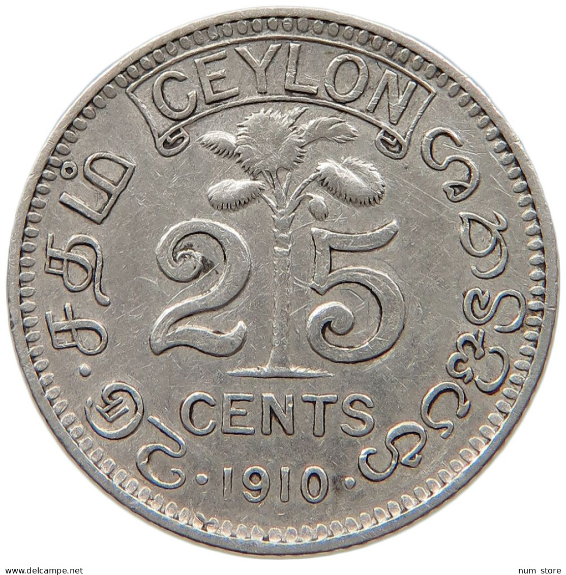 CEYLON 25 CENTS 1910 #s096 0509 - Sri Lanka (Ceylon)